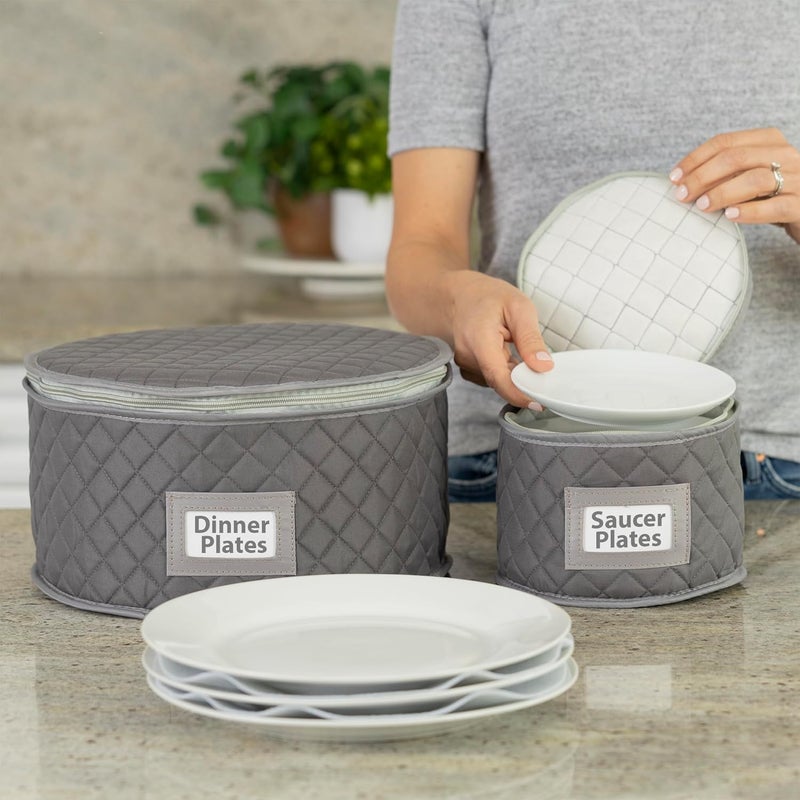 Stack Store Plus More China Storage Case - Dinner Plate Quilted Case - 12 inches diameter x 7 inches height - Gray - Includes 12 Felt Separators - Image 4